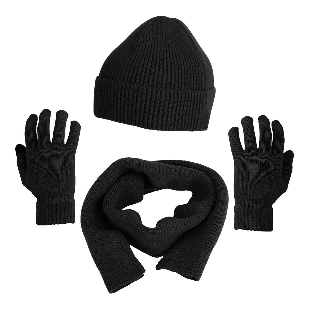 Winter Knitted Hat Scarf Gloves 3Pcs Winter Warm Beanie and Touch Screen Gloves Long Neck Scarf Set Knit Beanie Skull Image 1