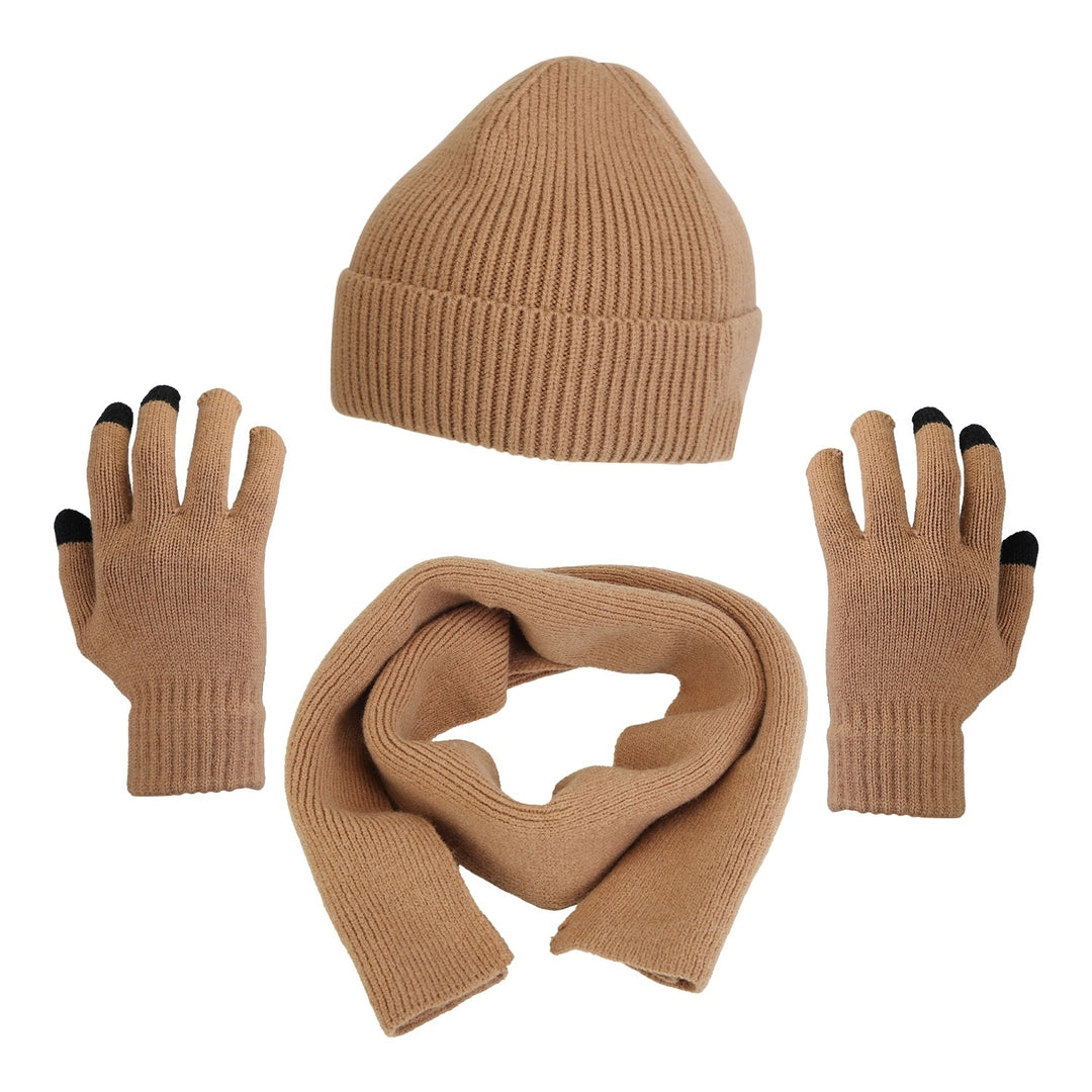 Winter Knitted Hat Scarf Gloves 3Pcs Winter Warm Beanie and Touch Screen Gloves Long Neck Scarf Set Knit Beanie Skull Image 9