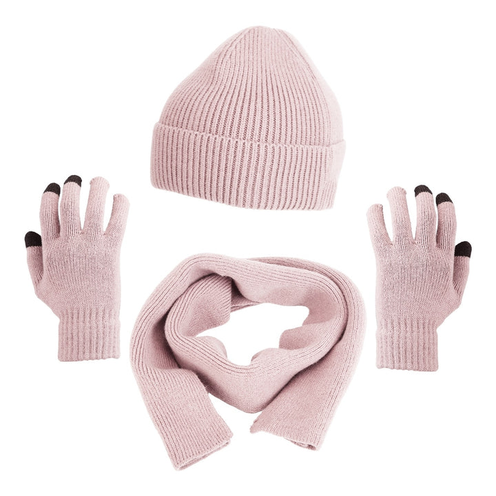 Winter Knitted Hat Scarf Gloves 3Pcs Winter Warm Beanie and Touch Screen Gloves Long Neck Scarf Set Knit Beanie Skull Image 10