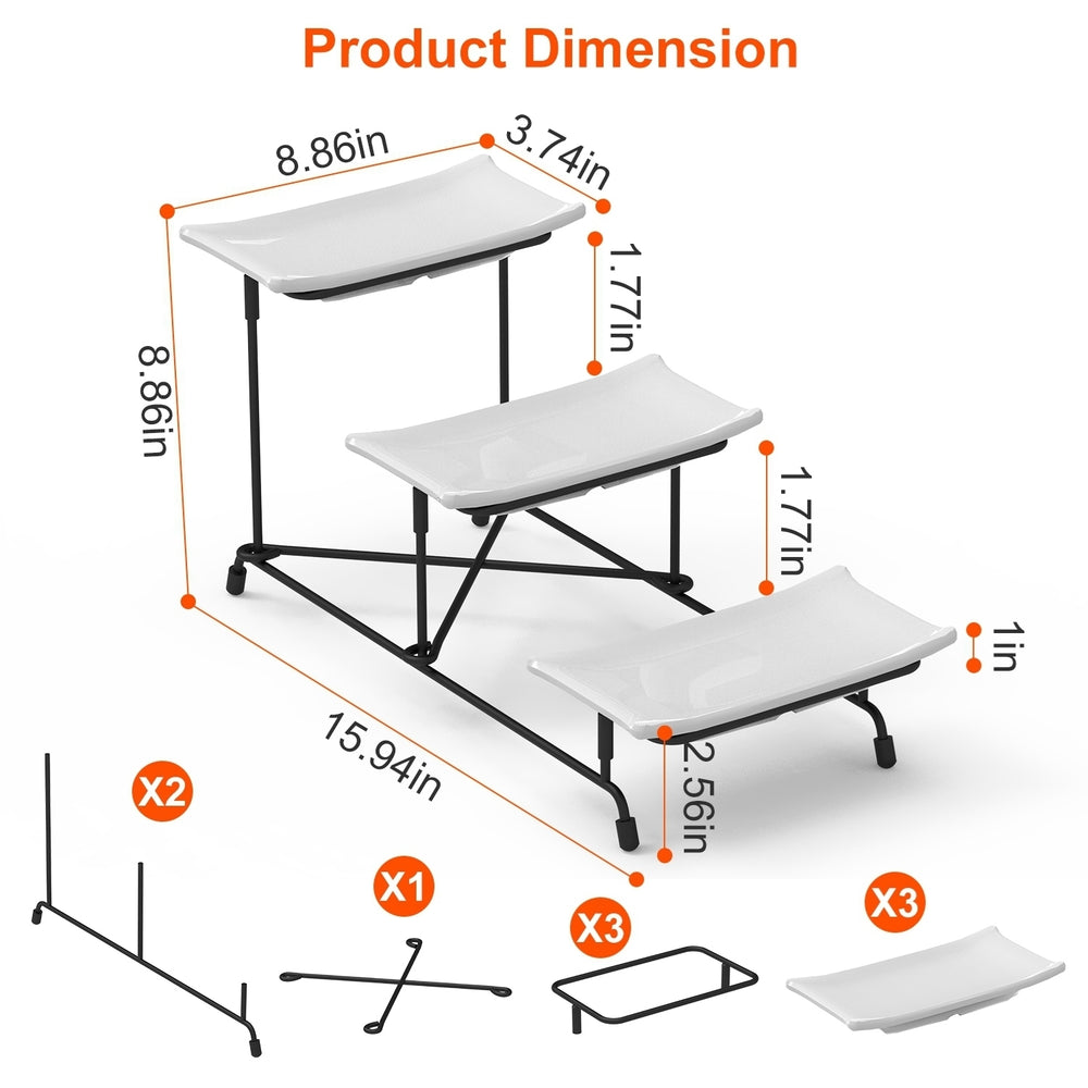 3-Tier Plastic Serving Tray Dessert Server Display Serving Stand Dinnerware with 3 Rectangular Plastic Serving Platters Image 2