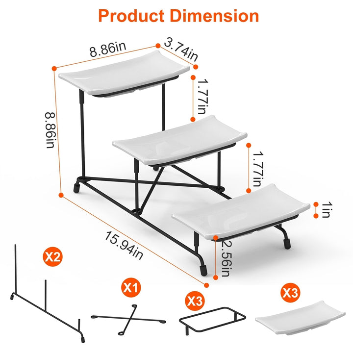 3-Tier Plastic Serving Tray Dessert Server Display Serving Stand Dinnerware with 3 Rectangular Plastic Serving Platters Image 2