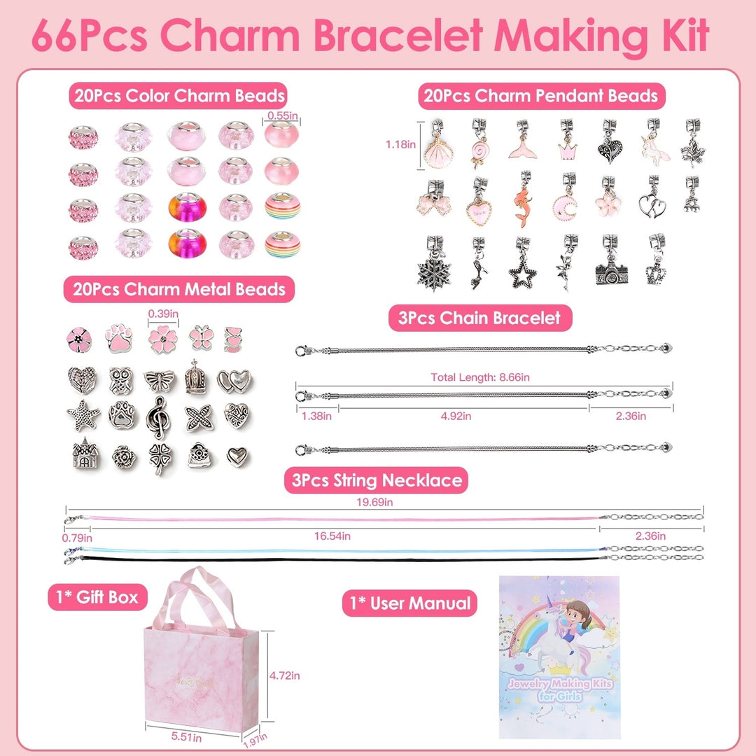 66Pcs Charm Bracelet Making Kit Kids Jewelry Necklace Making Kits Colorful DIY Charm Beads Image 4