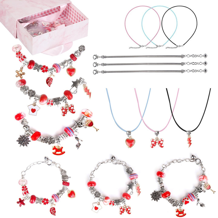 66Pcs Charm Bracelet Making Kit Kids Jewelry Necklace Making Kits Colorful DIY Charm Beads Image 4