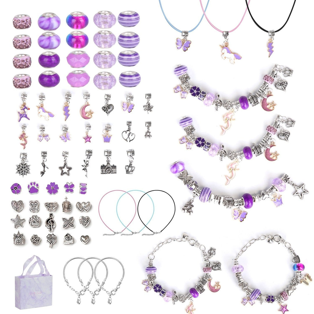 66Pcs Charm Bracelet Making Kit Kids Jewelry Necklace Making Kits Colorful DIY Charm Beads Image 11