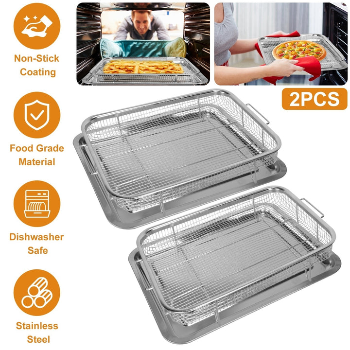 2Pcs Air Fryer Basket Tray 15.35x11.61in Stainless Steel Rustproof Non-Stick Oven Pan and Tray For Bake Grill Crispy Image 1