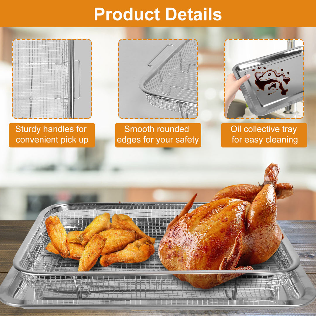 2Pcs Air Fryer Basket Tray 15.35x11.61in Stainless Steel Rustproof Non-Stick Oven Pan and Tray For Bake Grill Crispy Image 2