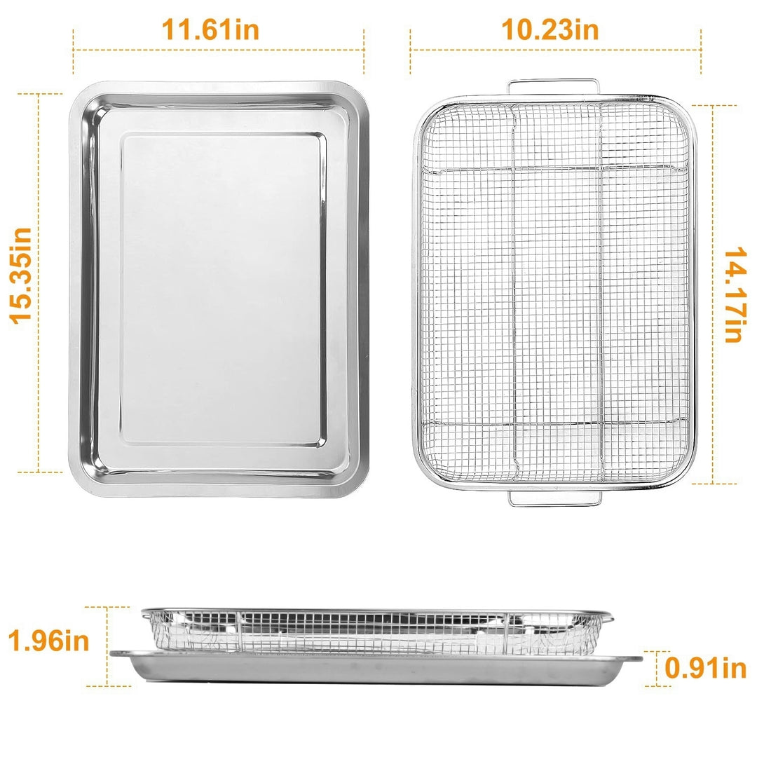 2Pcs Air Fryer Basket Tray 15.35x11.61in Stainless Steel Rustproof Non-Stick Oven Pan and Tray For Bake Grill Crispy Image 4