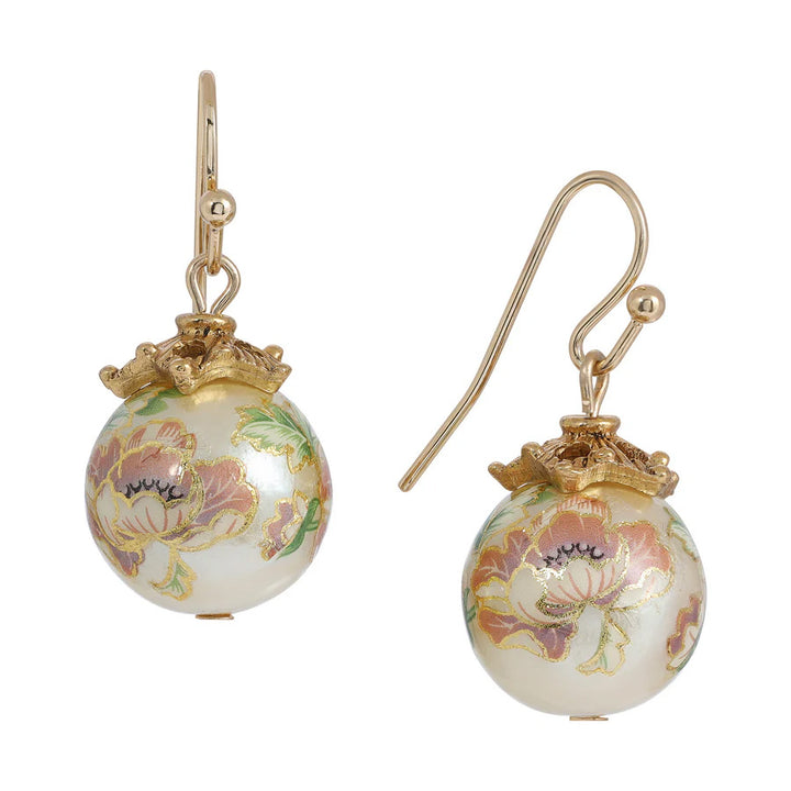 Womens Earring Jewelry Floral Faux Pearl Decal Wire Drop Earrings Image 1