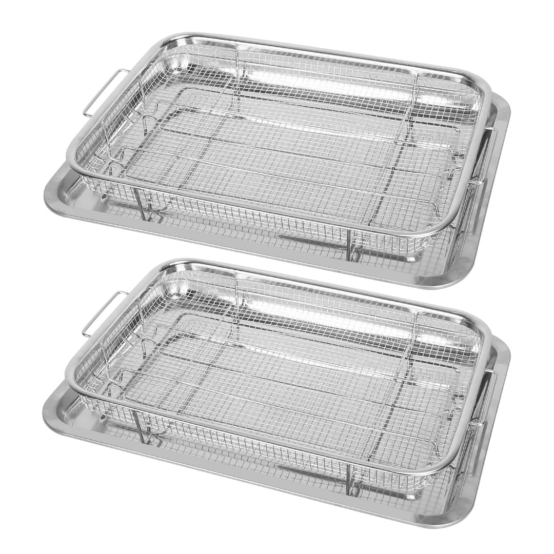 2Pcs Air Fryer Basket Tray 15.35x11.61in Stainless Steel Rustproof Non-Stick Oven Pan and Tray For Bake Grill Crispy Image 8