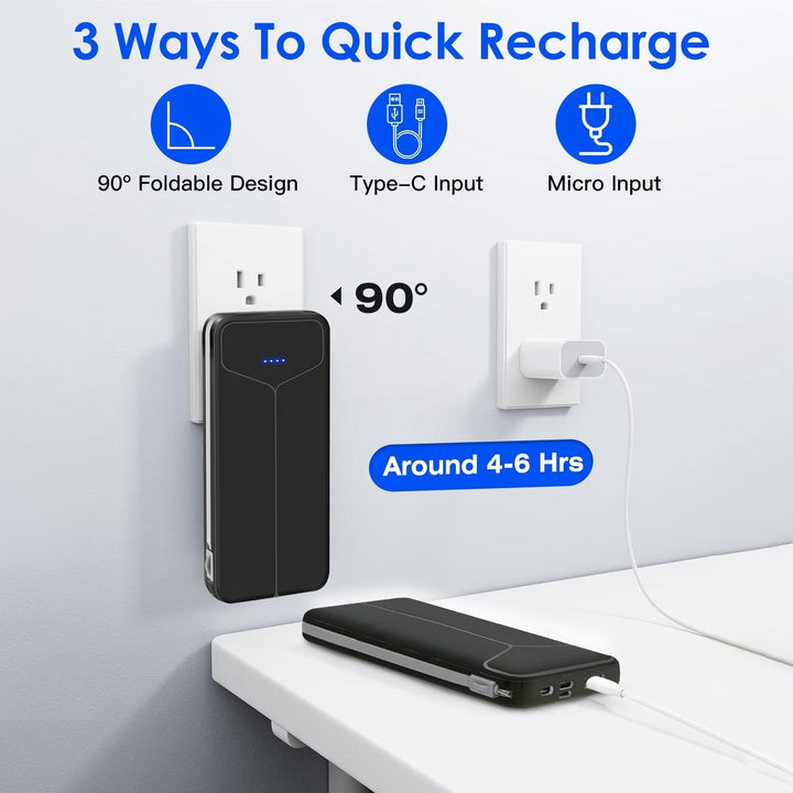 10000mAh Power Bank Portable Charger with US Plug 2 Built-in Cables External Battery Pack with 4 Ouputs 3 Inputs Image 2