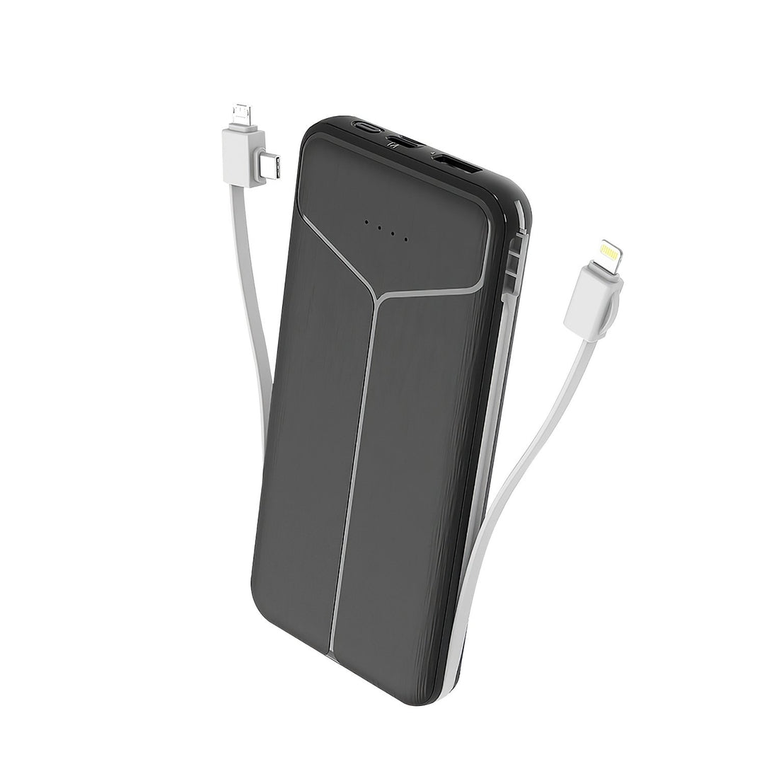 10000mAh Power Bank Portable Charger with US Plug 2 Built-in Cables External Battery Pack with 4 Ouputs 3 Inputs Image 1