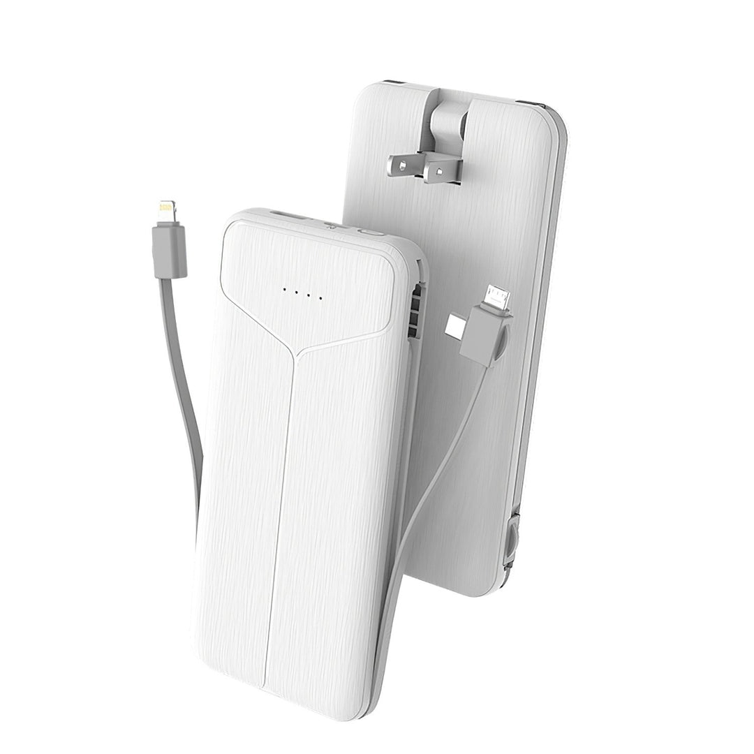 10000mAh Power Bank Portable Charger with US Plug 2 Built-in Cables External Battery Pack with 4 Ouputs 3 Inputs Image 1