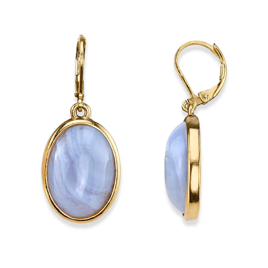 Womens Earrings Agate Jewelry Oval Gemstone Drop Earrings Image 1