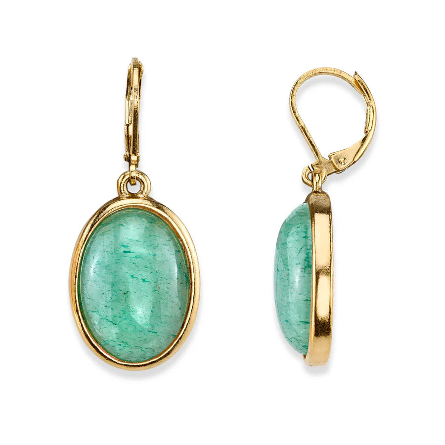 Womens Earrings Aventurine Jewelry Oval Gemstone Drop Earrings Image 1