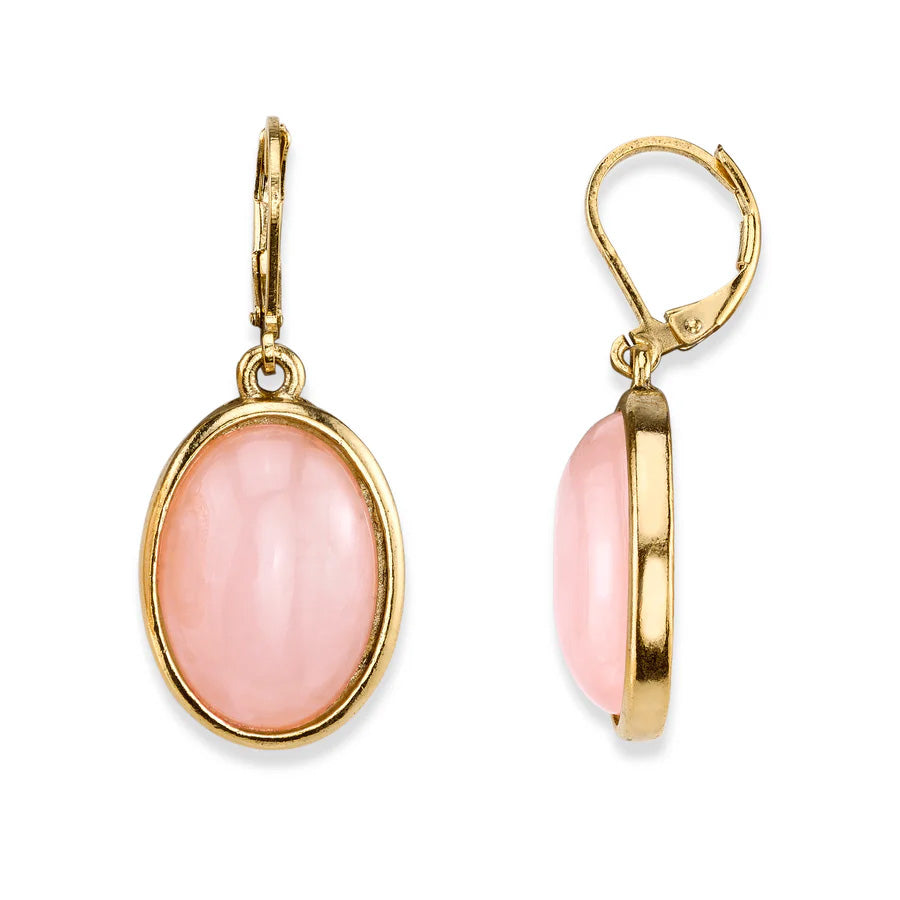 Womens Earrings Rose Quartz Jewelry Oval Gemstone Drop Earrings Image 1