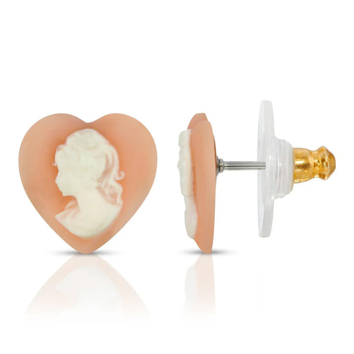 Womens Earrings Jewelry Pink Cameo Heart Post Stud Earrings Image 1