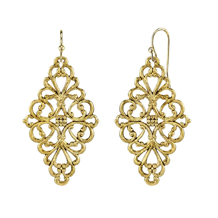 Womens Earrings Gold Finish Jewelry Filigree Diamond Drop Earrings Image 1