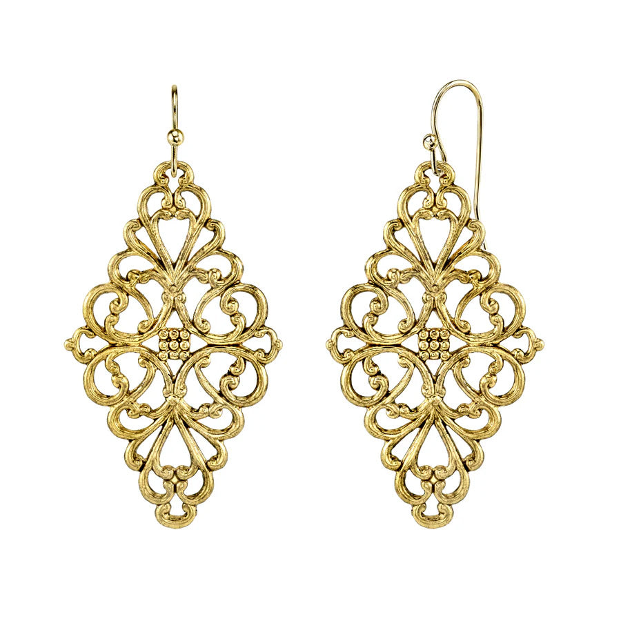 Womens Earrings Gold Finish Jewelry Filigree Diamond Drop Earrings Image 1