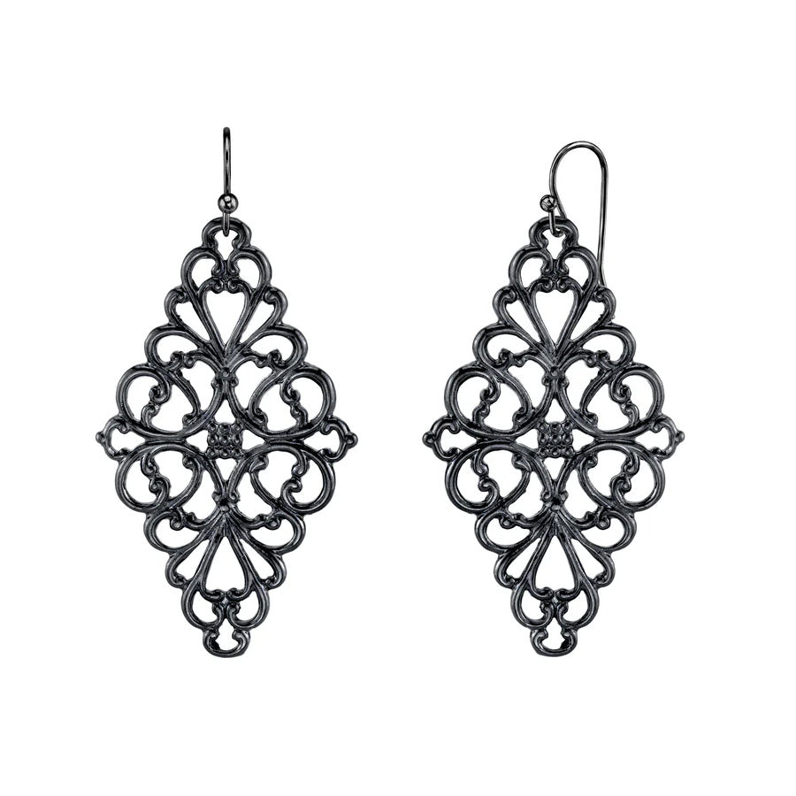 Womens Earrings Gunmetal Finish Jewelry Filigree Diamond Drop Earrings Image 1