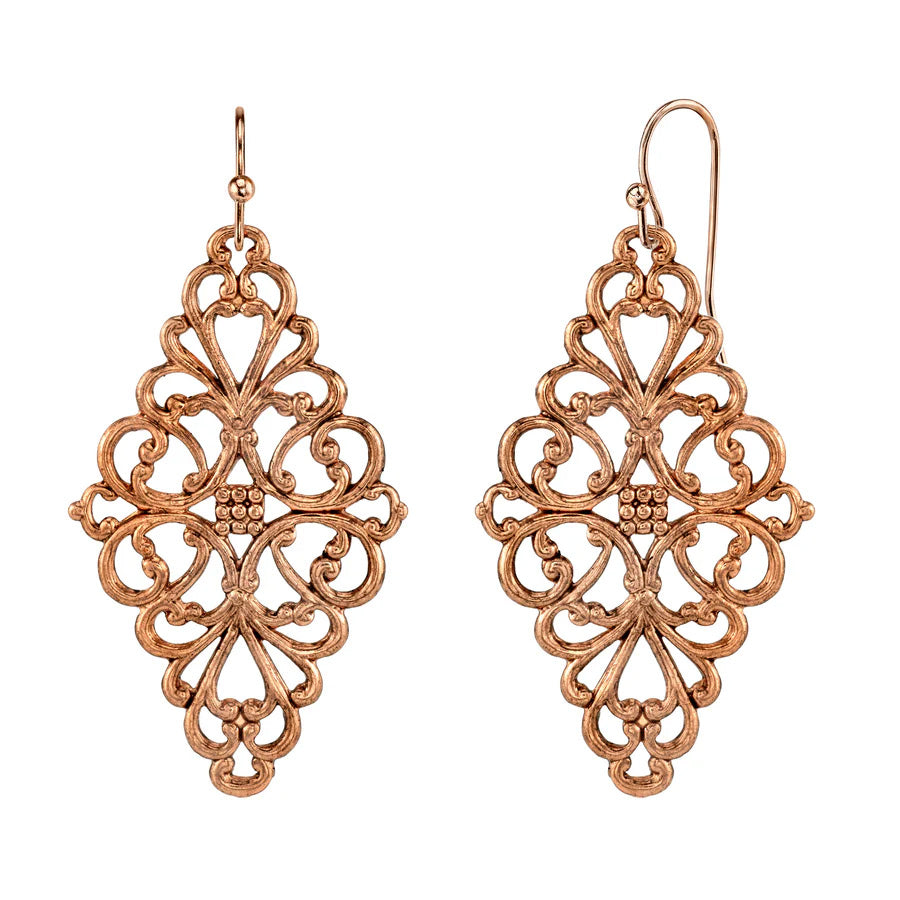 Mens Earrings Rose Gold Jewelry Filigree Diamond Drop Earrings Image 1