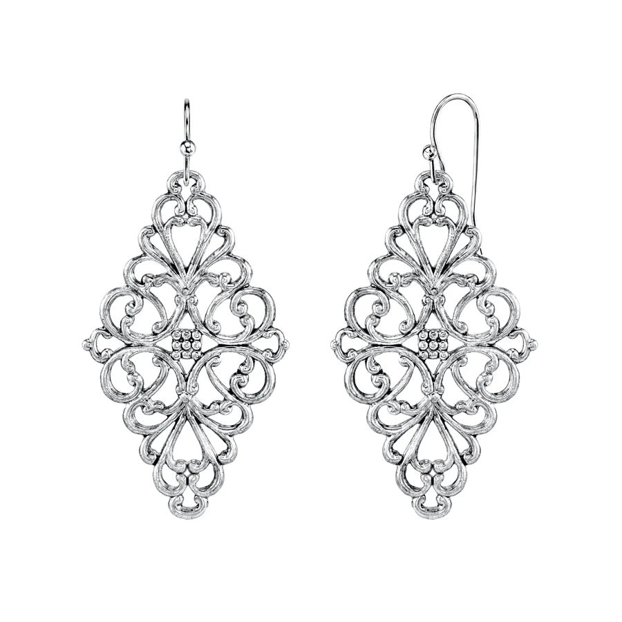 Womens Earrings Silver Plated Jewelry Filigree Diamond Drop Earrings Image 1