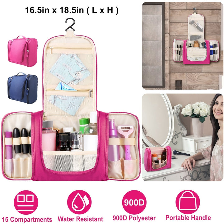 Travel Makeup Bags Portable Cosmetics Organizer Bag with Hang Hook Handstrap Waterproof Toiletry Wash Bag for Women Image 3