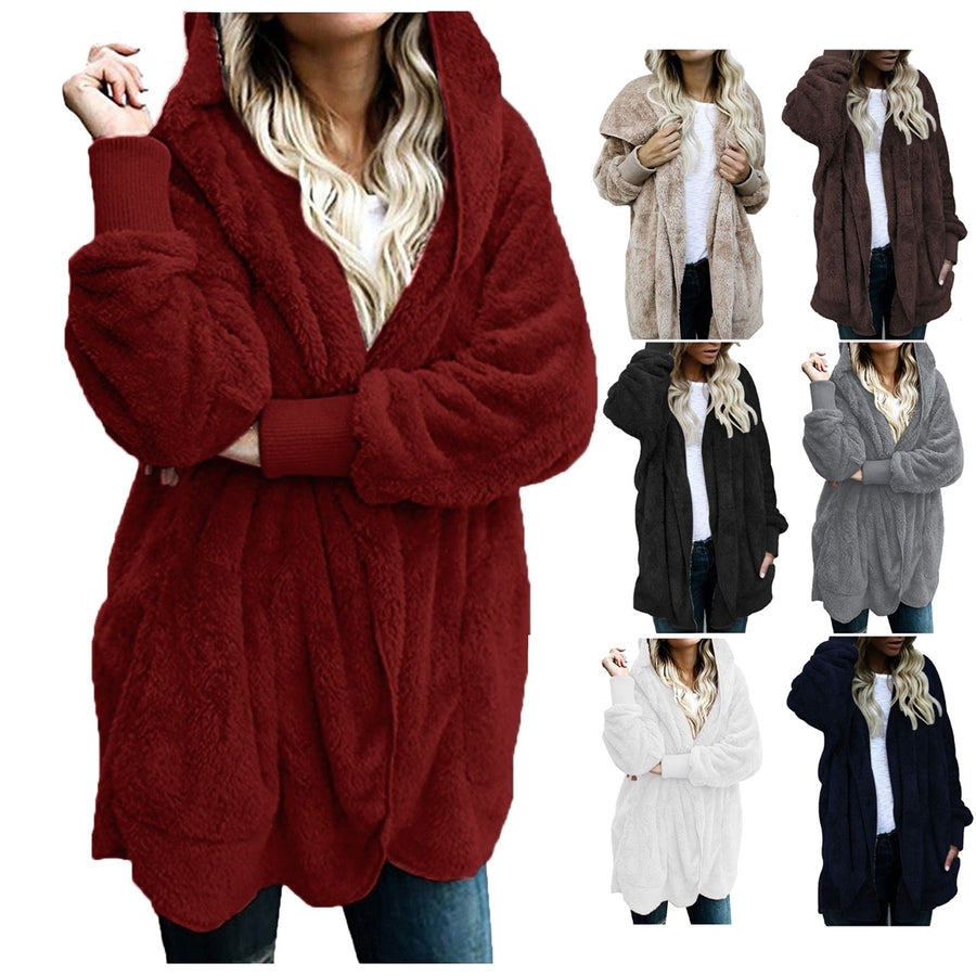 Plus Size Women Winter Warm Coat Jacket Outwear Ladies Cardigan Coat Double Sided Velvet Hooded Coat Fashion Simple Image 1