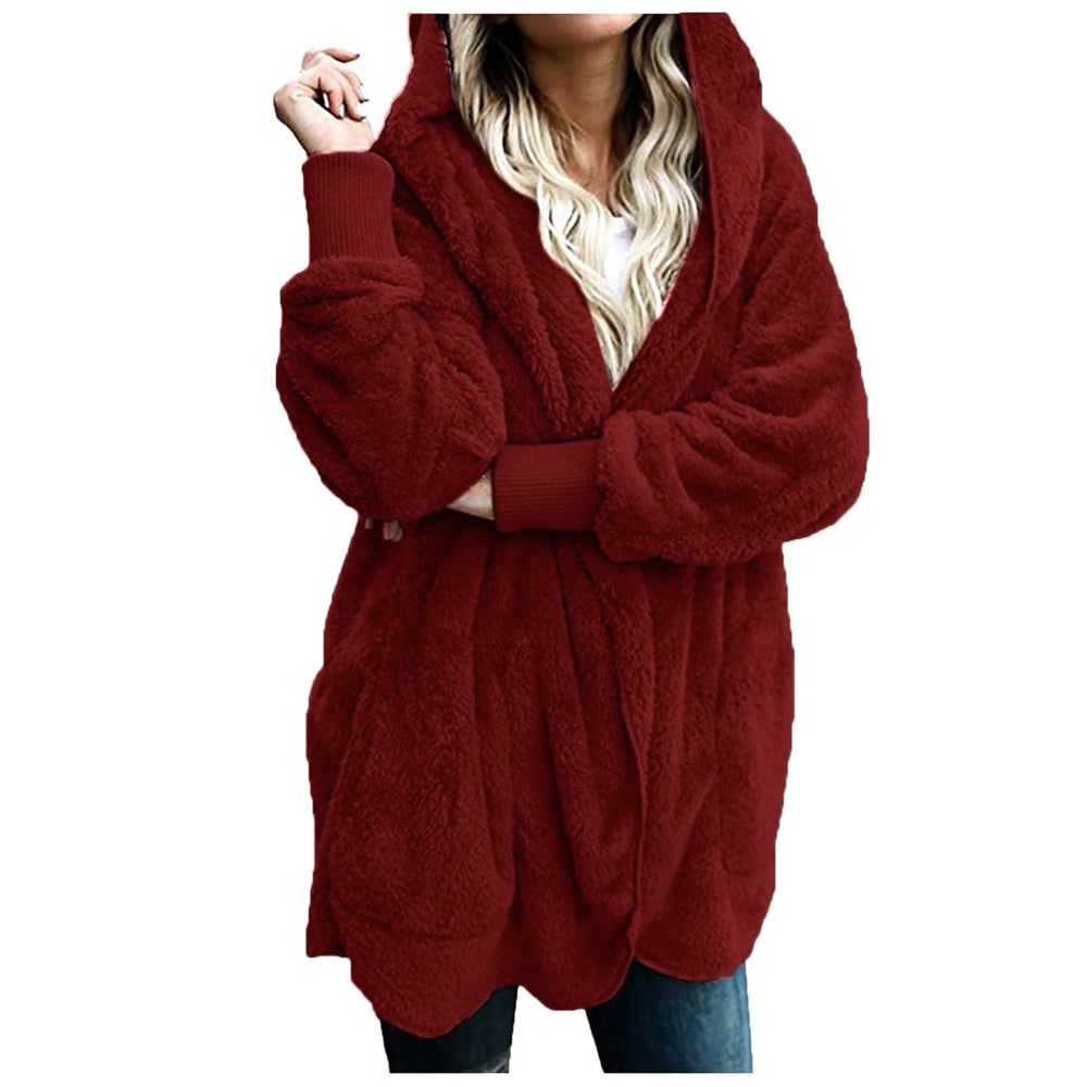 Plus Size Women Winter Warm Coat Jacket Outwear Ladies Cardigan Coat Double Sided Velvet Hooded Coat Fashion Simple Image 2