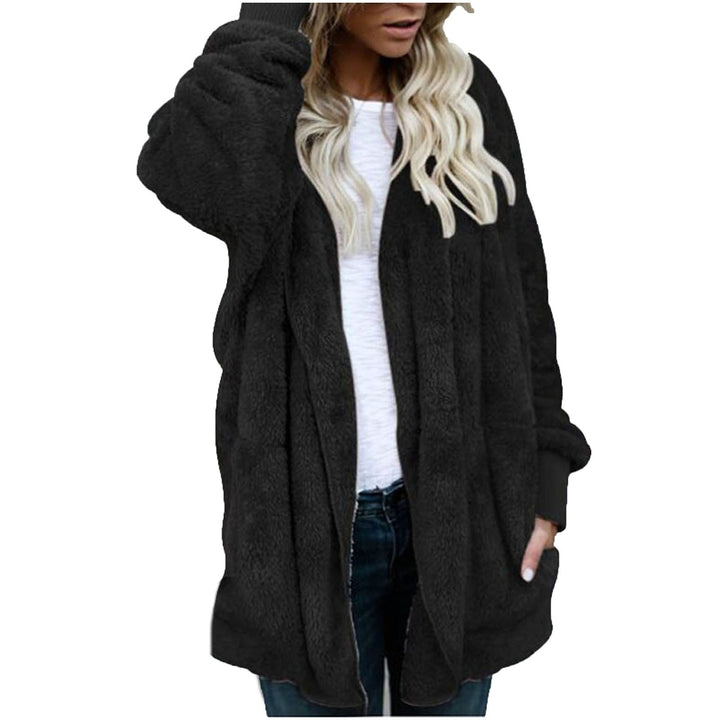 Plus Size Women Winter Warm Coat Jacket Outwear Ladies Cardigan Coat Double Sided Velvet Hooded Coat Fashion Simple Image 3