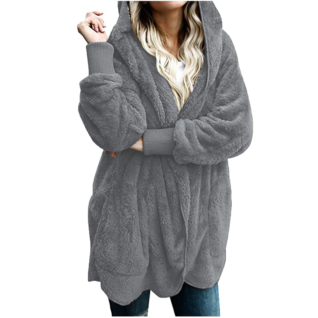 Plus Size Women Winter Warm Coat Jacket Outwear Ladies Cardigan Coat Double Sided Velvet Hooded Coat Fashion Simple Image 4