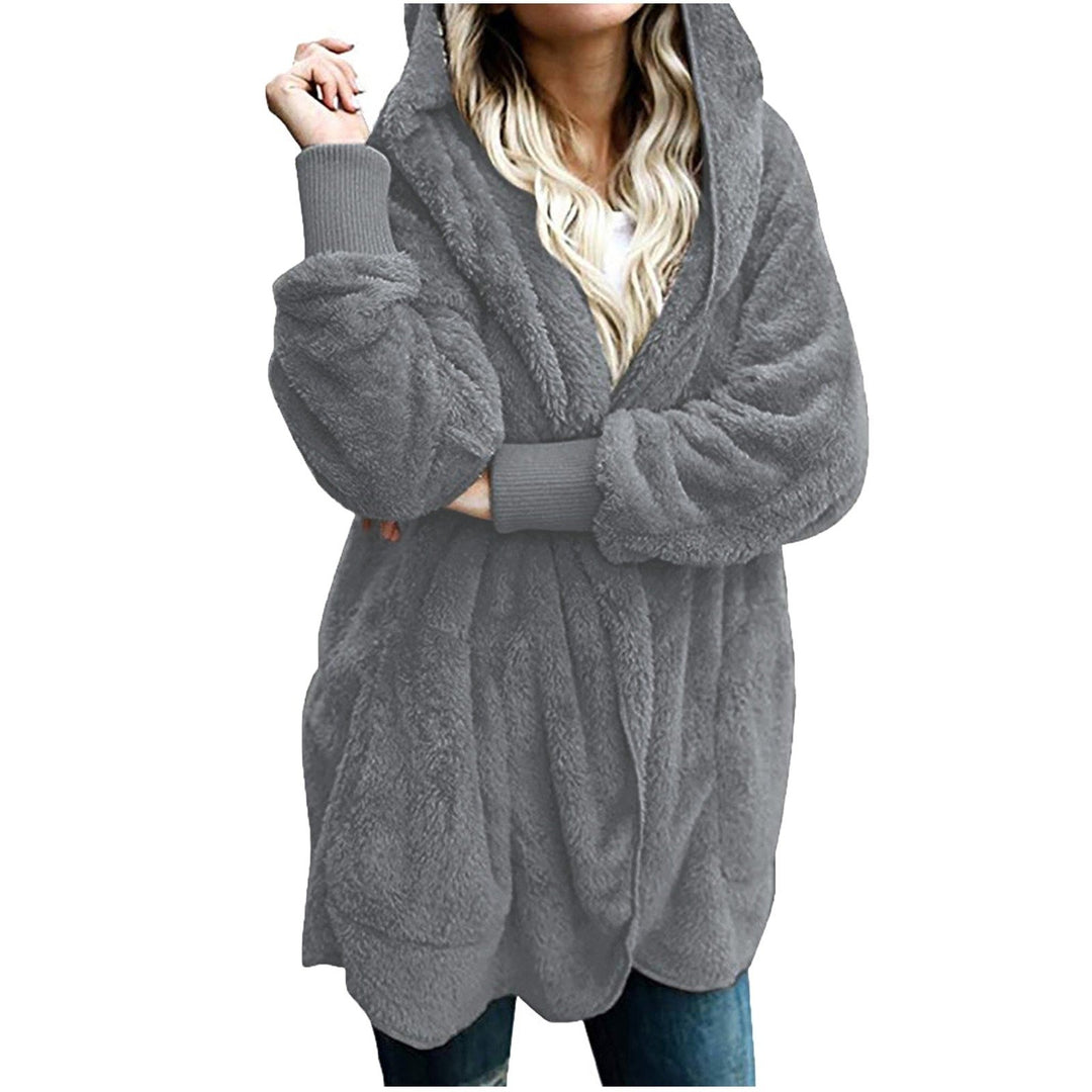 Plus Size Women Winter Warm Coat Jacket Outwear Ladies Cardigan Coat Double Sided Velvet Hooded Coat Fashion Simple Image 1