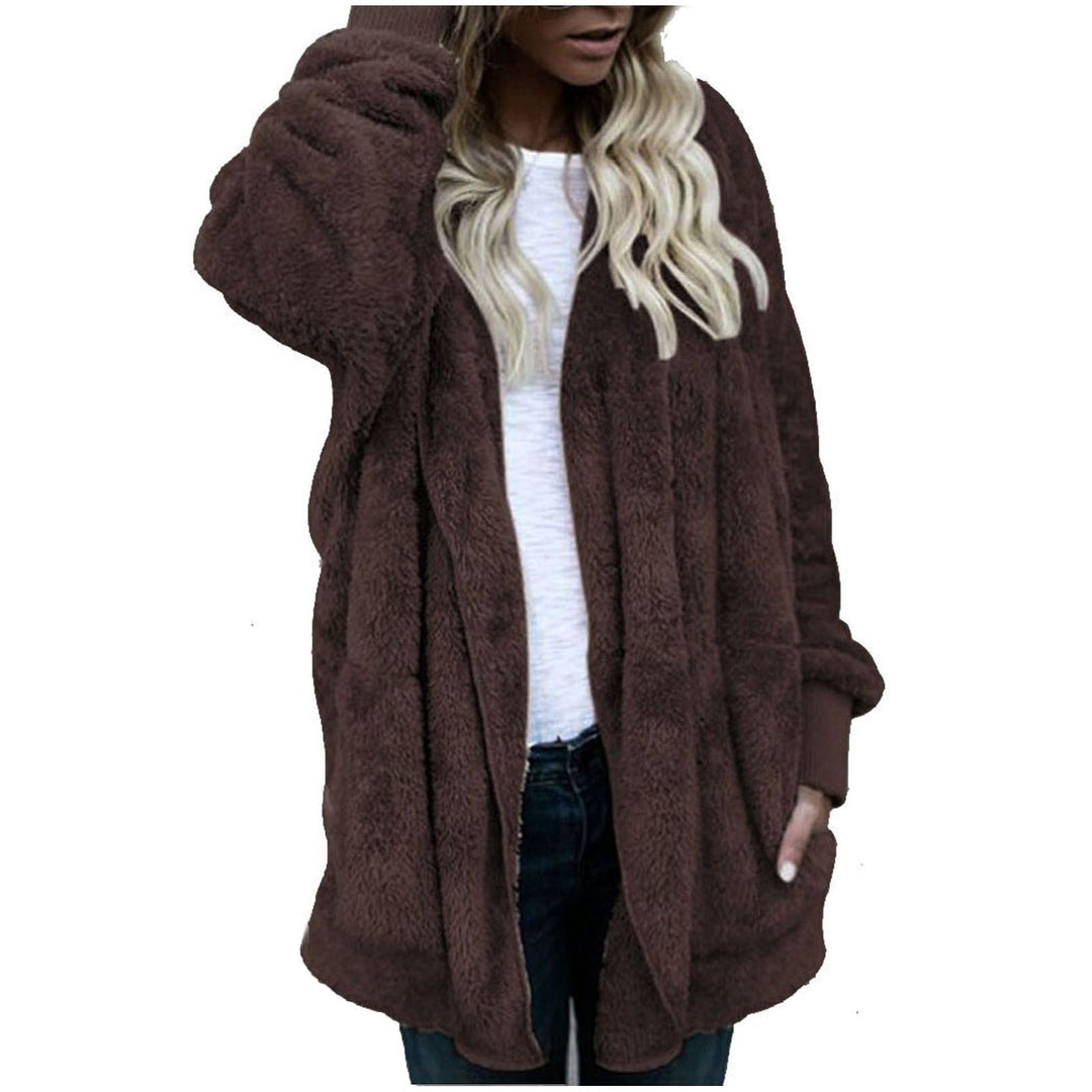 Plus Size Women Winter Warm Coat Jacket Outwear Ladies Cardigan Coat Double Sided Velvet Hooded Coat Fashion Simple Image 4