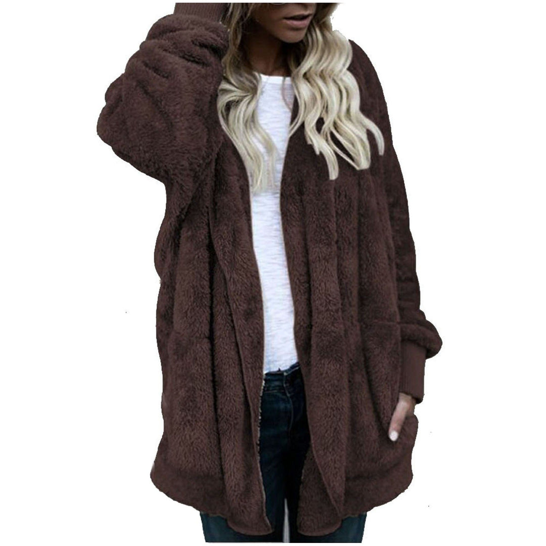 Plus Size Women Winter Warm Coat Jacket Outwear Ladies Cardigan Coat Double Sided Velvet Hooded Coat Fashion Simple Image 1