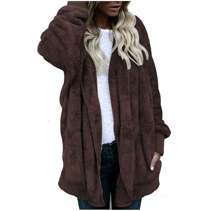 Plus Size Women Winter Warm Coat Jacket Outwear Ladies Cardigan Coat Double Sided Velvet Hooded Coat Fashion Simple Image 1