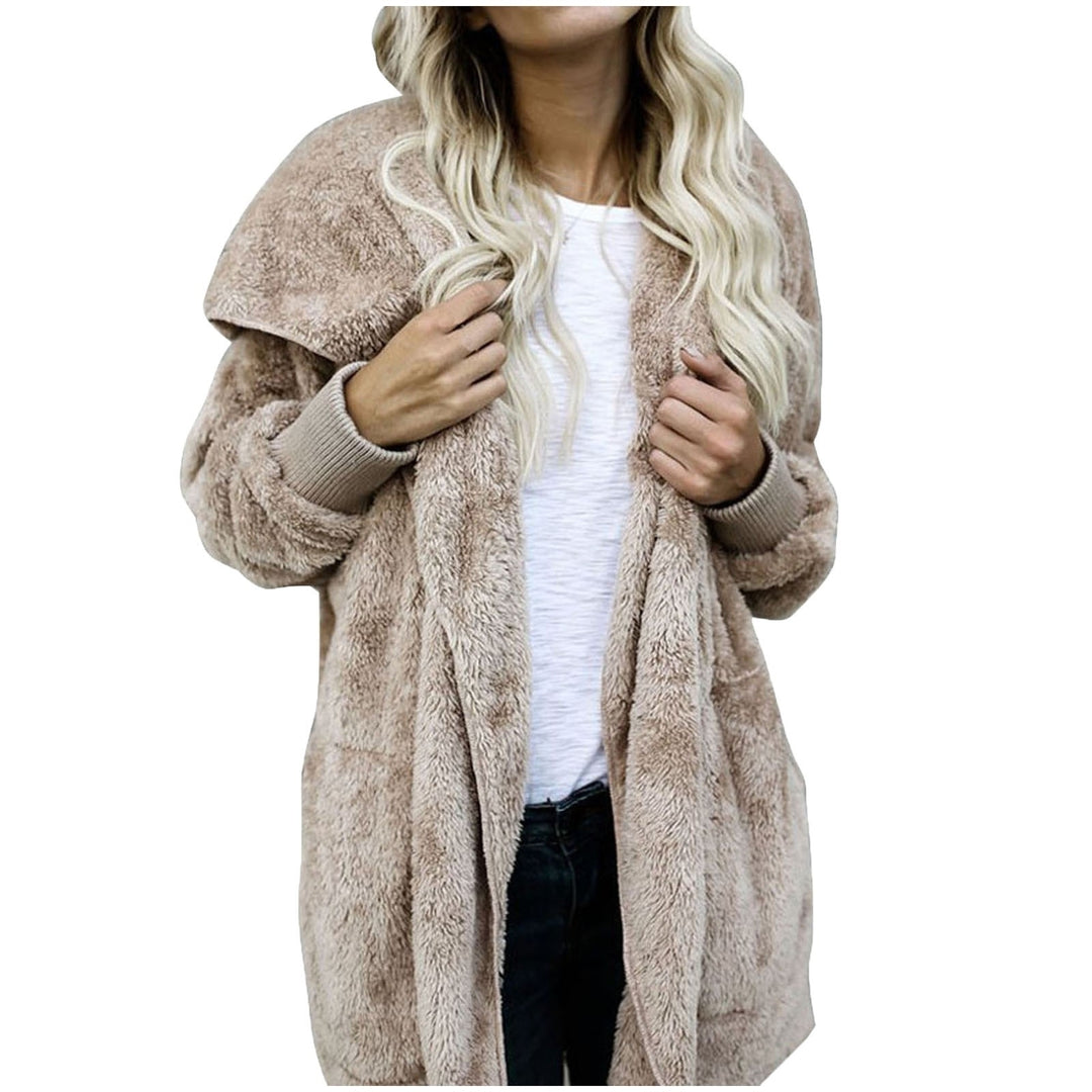 Plus Size Women Winter Warm Coat Jacket Outwear Ladies Cardigan Coat Double Sided Velvet Hooded Coat Fashion Simple Image 6