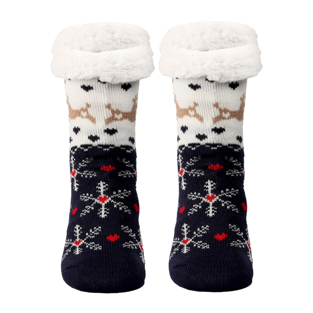 1 Pair Winter Floor Socks Thickened Fuzzy Plush Warmth Retention Christmas Print Leg Warmer Silicone Bottom Fall Winter Image 2