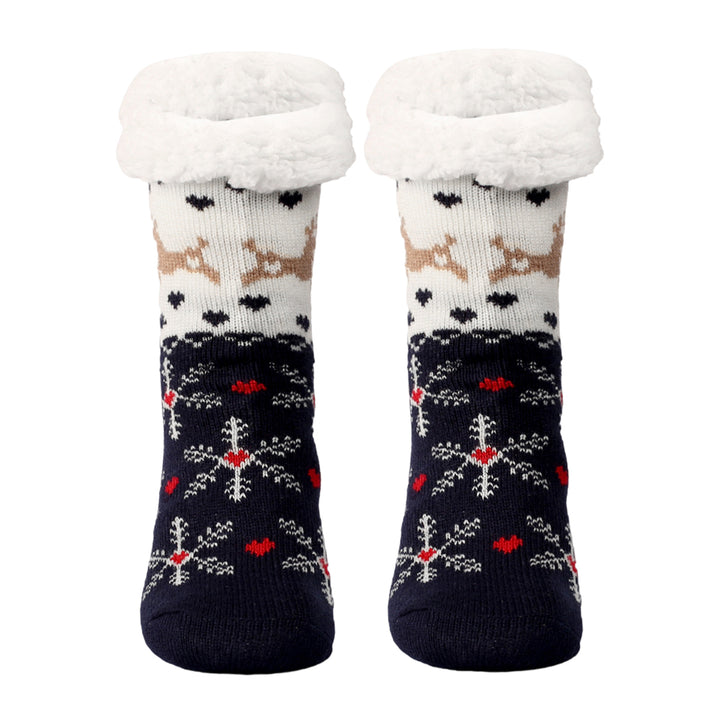 1 Pair Winter Floor Socks Thickened Fuzzy Plush Warmth Retention Christmas Print Leg Warmer Silicone Bottom Fall Winter Image 2