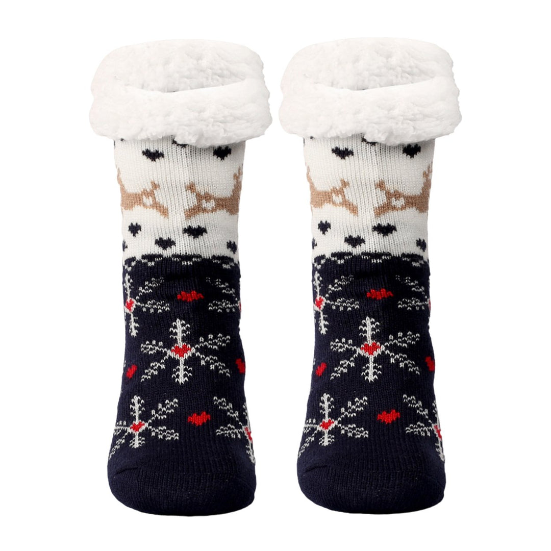 1 Pair Winter Floor Socks Thickened Fuzzy Plush Warmth Retention Christmas Print Leg Warmer Silicone Bottom Fall Winter Image 1