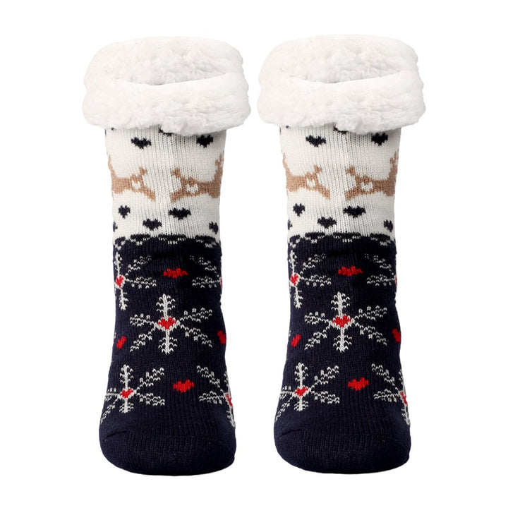 1 Pair Winter Floor Socks Thickened Fuzzy Plush Warmth Retention Christmas Print Leg Warmer Silicone Bottom Fall Winter Image 1