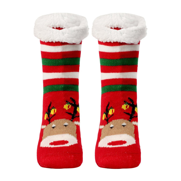 1 Pair Winter Floor Socks Thickened Fuzzy Plush Warmth Retention Christmas Print Leg Warmer Silicone Bottom Fall Winter Image 1