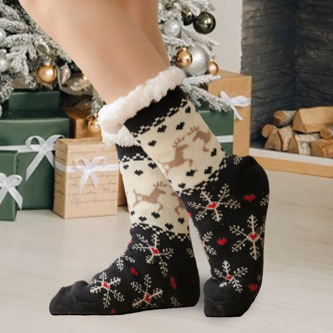 1 Pair Winter Floor Socks Thickened Fuzzy Plush Warmth Retention Christmas Print Leg Warmer Silicone Bottom Fall Winter Image 10