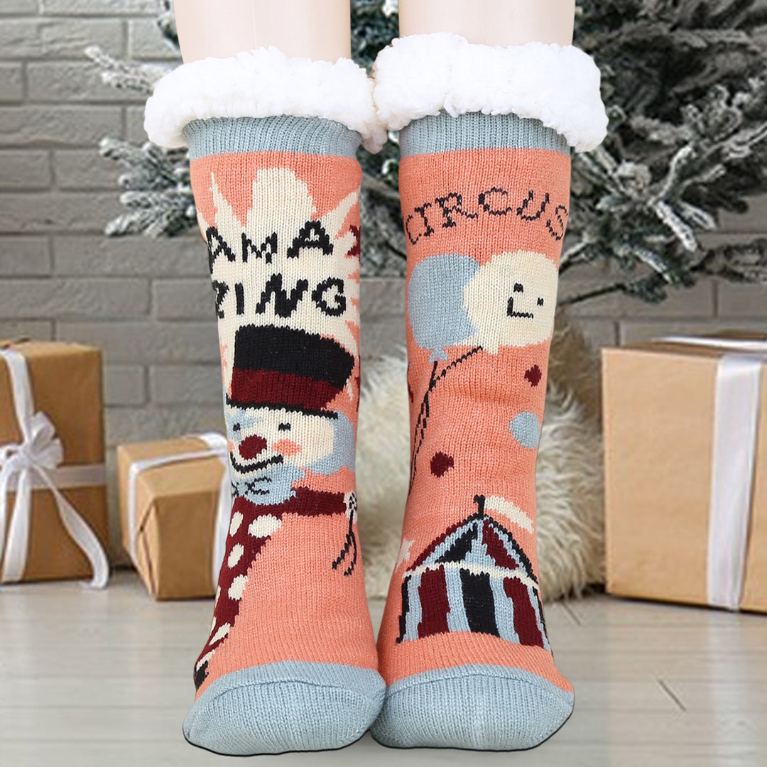 1 Pair Winter Floor Socks Thickened Fuzzy Plush Warmth Retention Christmas Print Leg Warmer Silicone Bottom Fall Winter Image 11