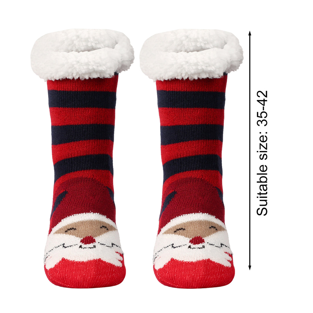 1 Pair Winter Floor Socks Thickened Fuzzy Plush Warmth Retention Christmas Print Leg Warmer Silicone Bottom Fall Winter Image 12