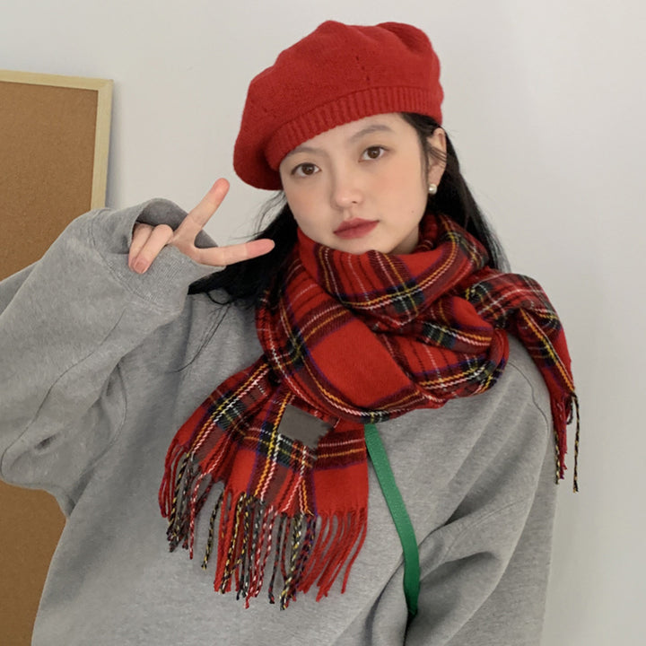 Cozy Winter Red Scarf Soft Comfortable Thickened Warm Vibrant Color Versatile Fashion Sophisticated Scarf Image 8