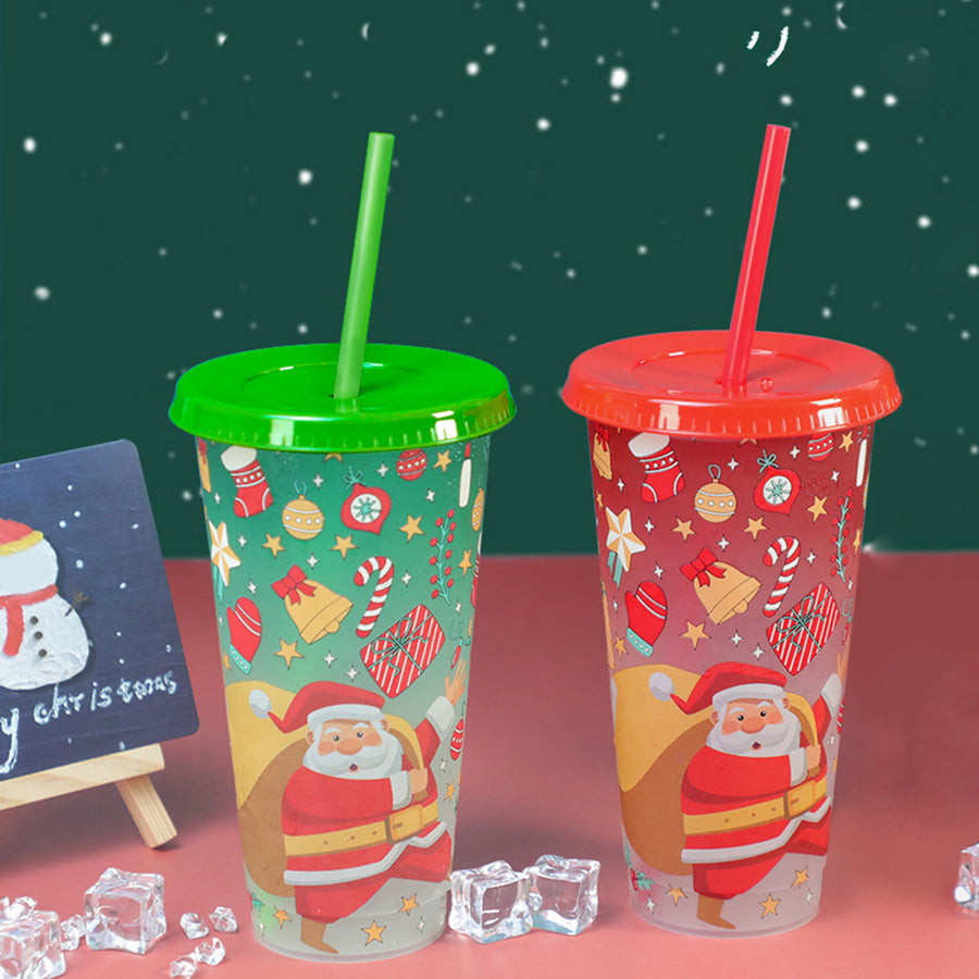 710ML Christmas Color Changing Cups with Lids Straws Food-Grade Santa Claus Design Cups for Adults Kids Prevents Straw Image 1