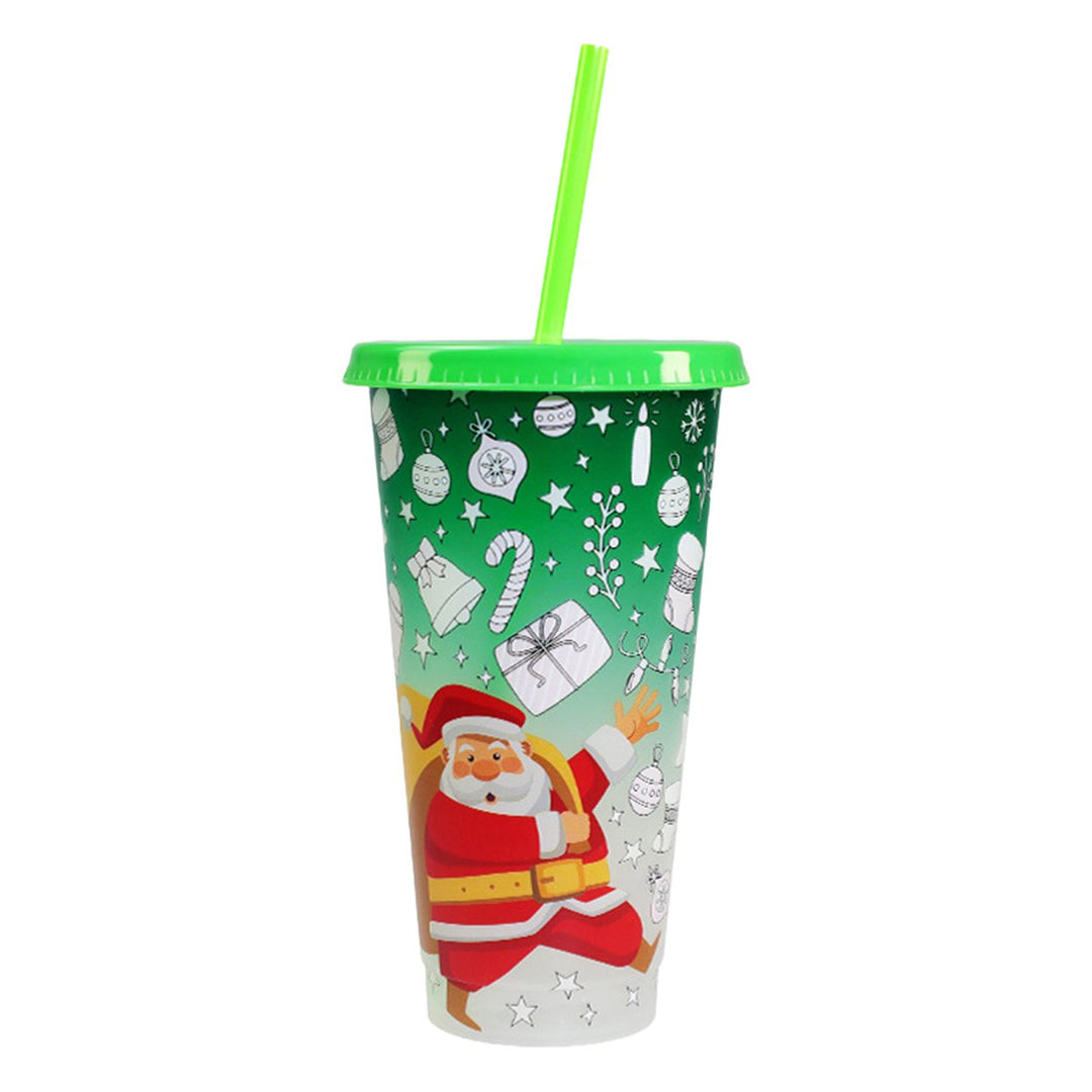 710ML Christmas Color Changing Cups with Lids Straws Food-Grade Santa Claus Design Cups for Adults Kids Prevents Straw Image 1