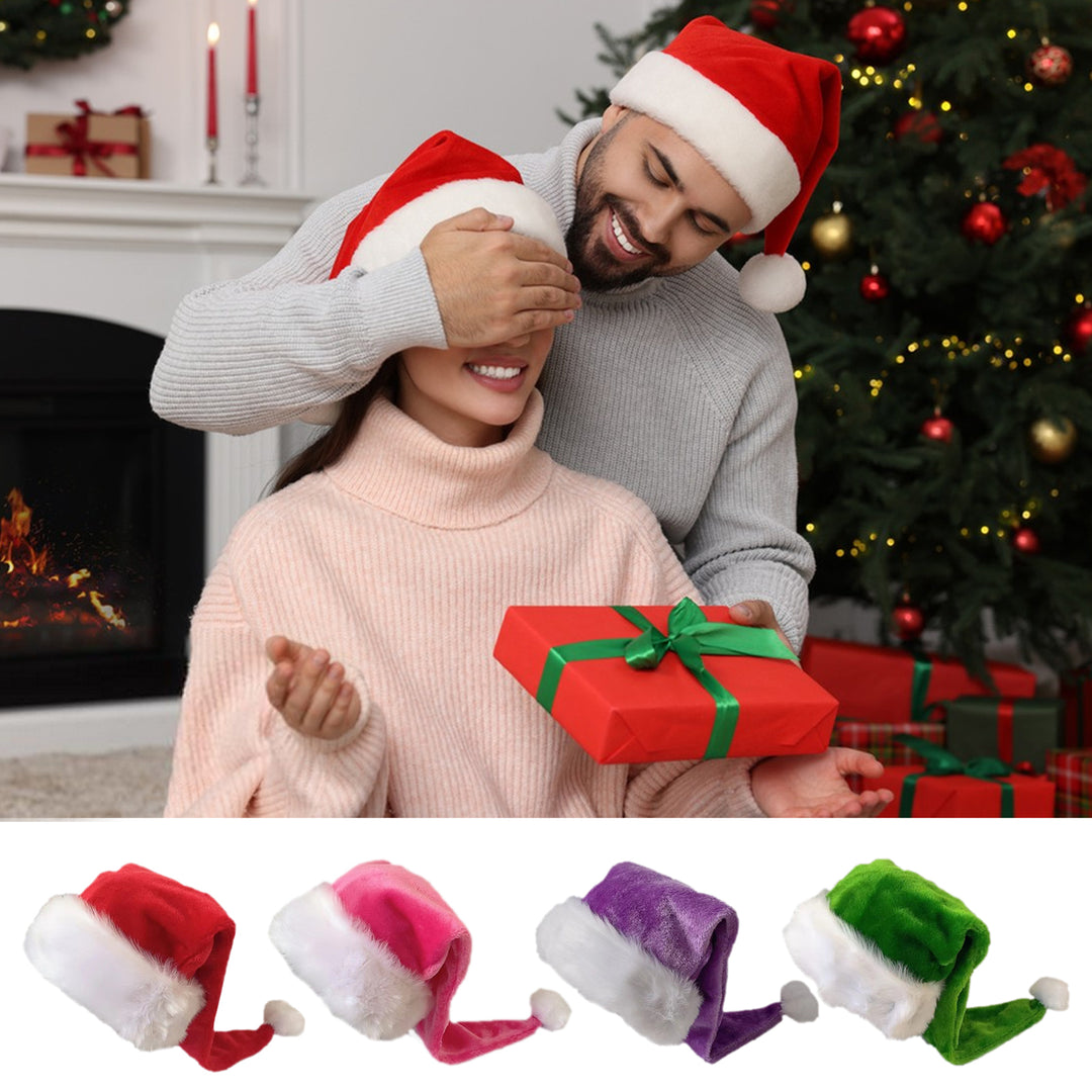 Santa Hat for Adults Unisex Velvet Comfort Extra Thicken Xmas Hat Christmas Year Festive Party Decorative Holiday Hat Image 9