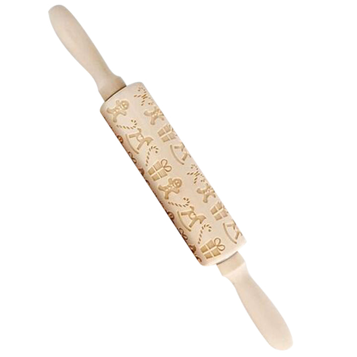 Christmas Wooden Rolling Pin Exquisite Pattern Moisture-resistant Widely Used Engraved Embossing Rolling Pin Kitchen Image 4