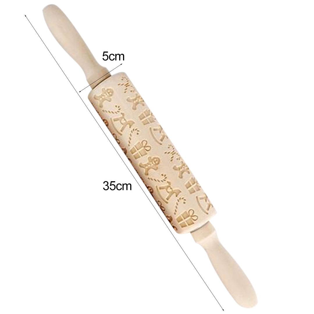 Christmas Wooden Rolling Pin Exquisite Pattern Moisture-resistant Widely Used Engraved Embossing Rolling Pin Kitchen Image 6