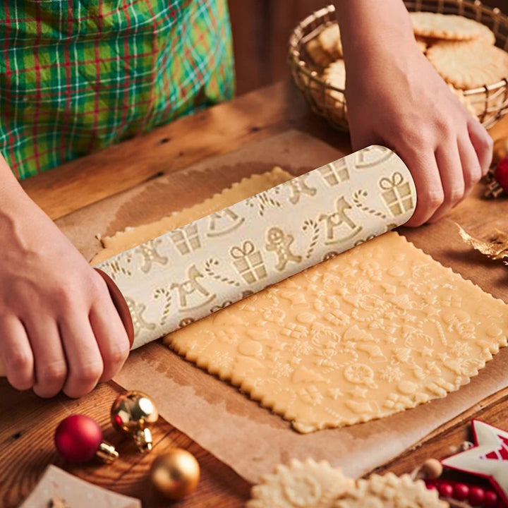 Christmas Wooden Rolling Pin Exquisite Pattern Moisture-resistant Widely Used Engraved Embossing Rolling Pin Kitchen Image 9